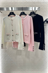 Contrast-color knit cardigan