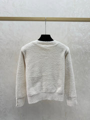 Letter Embroidered Crew Neck Knit Cardigan
