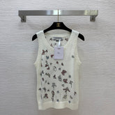Butterfly Embroidered Stretch Knit Vest