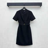 Fabric-Covered Button Metal Belt Dress