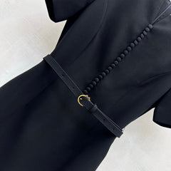Fabric-Covered Button Metal Belt Dress