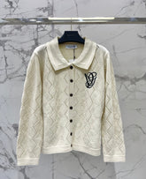Valentino/26 New Simple Turn-Down Collar Hollow Crochet Knit Cardigan