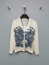 Dior / New Blue Butterfly Floral Satin Paneled Cardigan