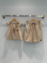 Khaki drawstring shorts + vest set