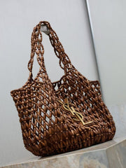 YSL 2026 Icare Wooden Bead 46cm Brown Woven Bag