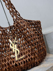 YSL 2026 Icare Wooden Bead 46cm Brown Woven Bag