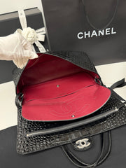Chanel 2026 Crocodile-embossed Bag 32cm Black Leather Silver Hardware