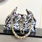 Chanel 2026 Leopard Print Hobo Bag 22cm White Black Ponyhair Leather