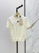 26SS New Faux-Layer Knit Top with Contrast-Color Lace Collar 🤍