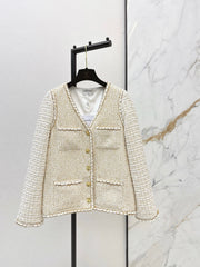 🔥Highest Quality🔥26FW New Runway Style: Gilded Tweed Paneled Jacket 🖤