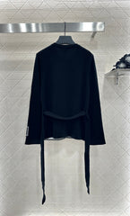 Contrast-Color Belted Knit Cardigan