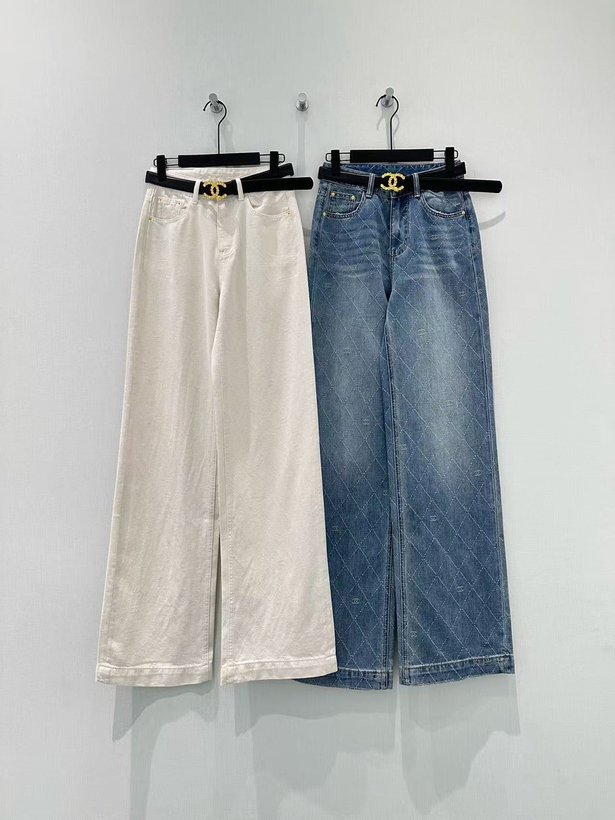 Custom-made diamond-patterned jeans
