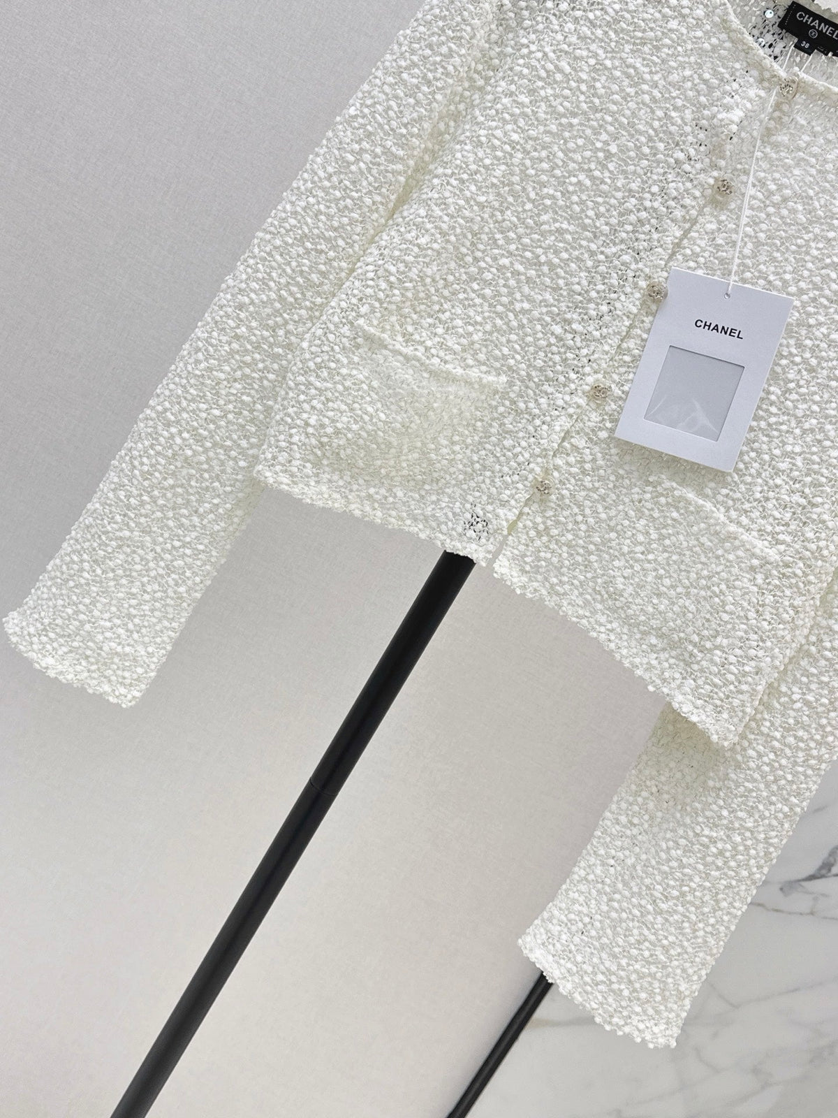 Chanel/White Sequined Cropped Jacket