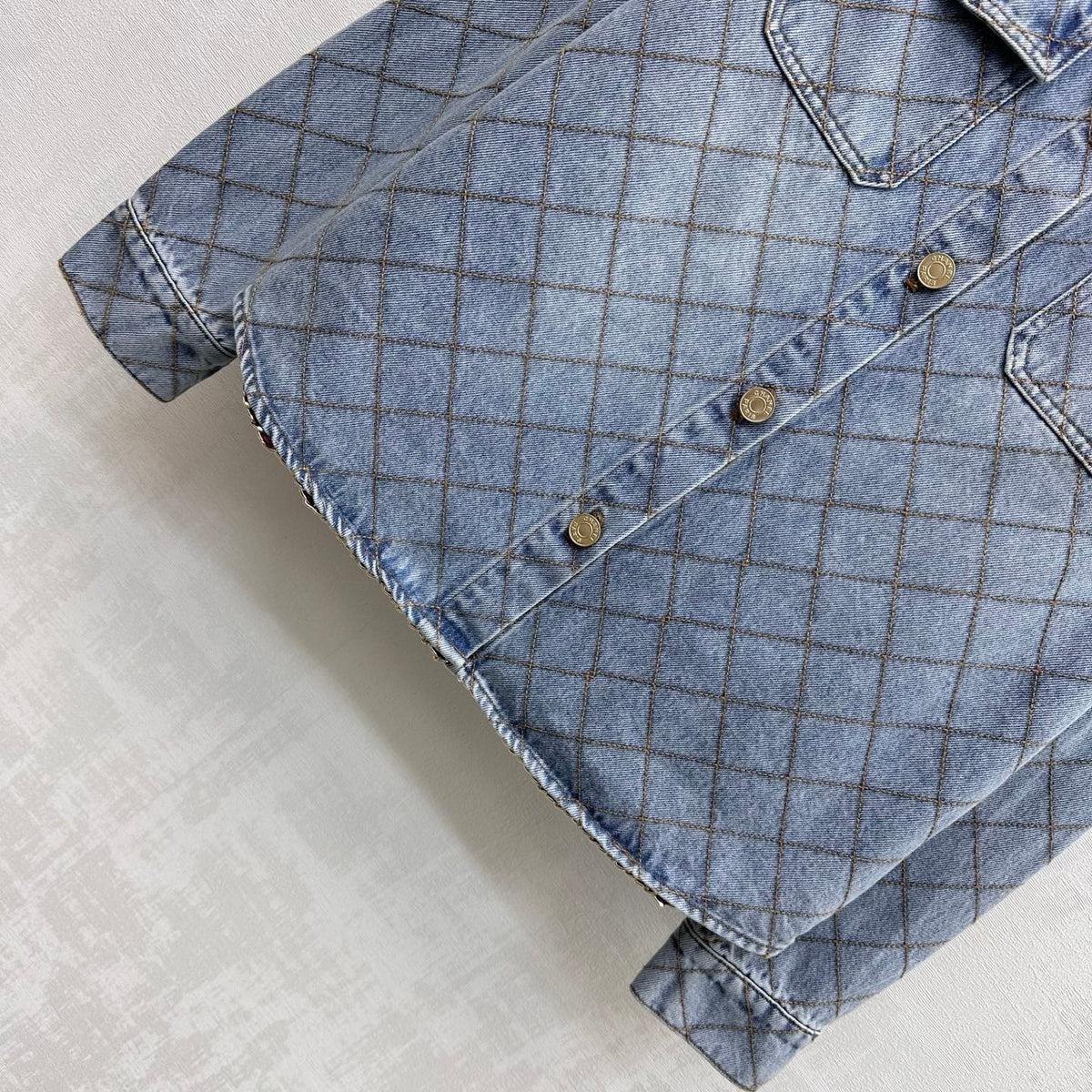 Chanel/Diamond-Quilted Denim Shirt with Collar