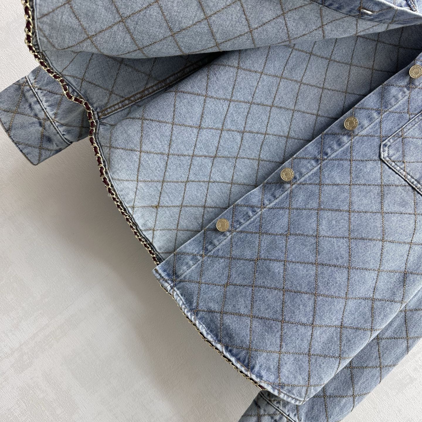 Chanel/Diamond-Quilted Denim Shirt with Collar