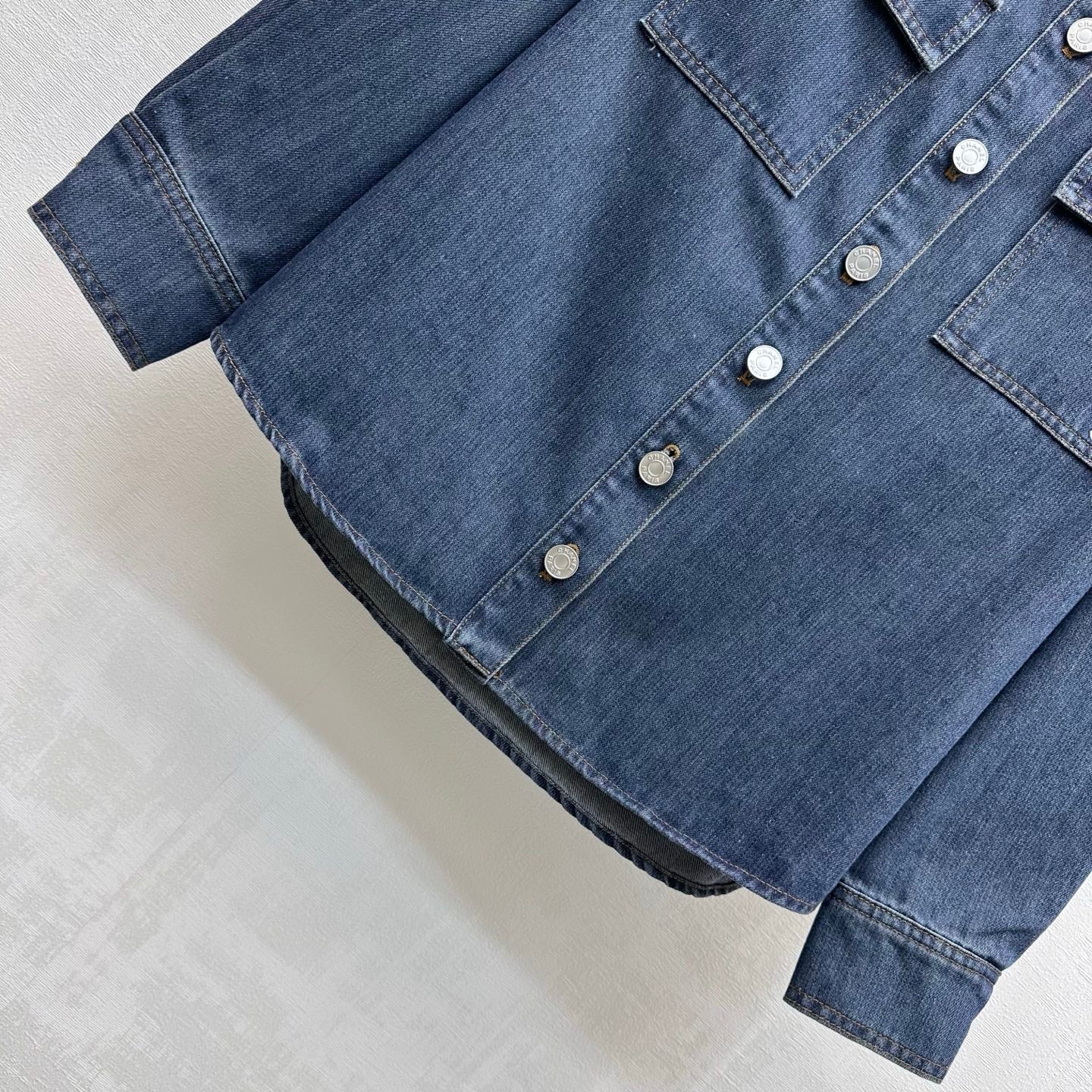 Chanel/Leather-Collared Denim Shirt-Jacket