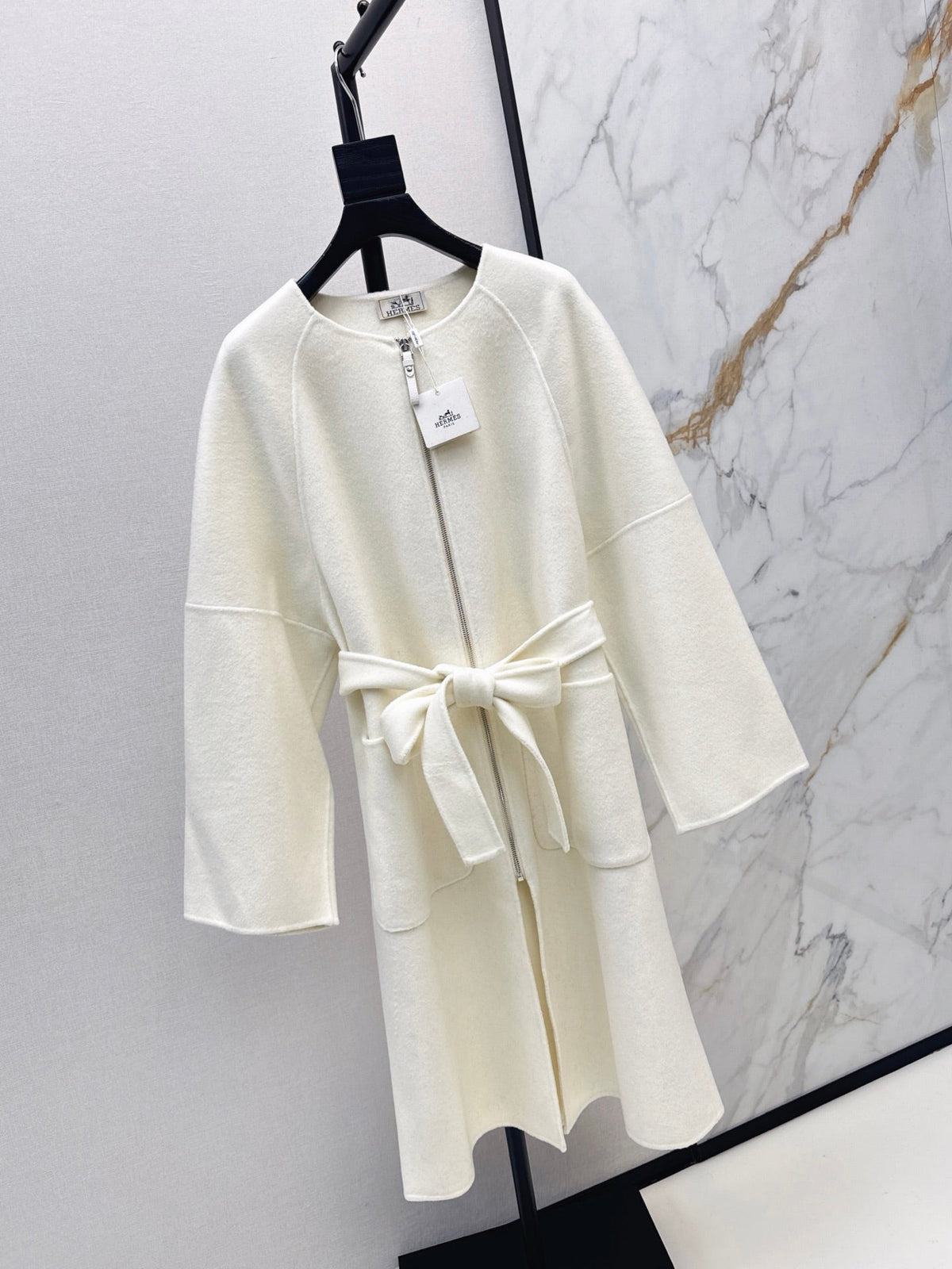 Hermès/26 Early Autumn New Double-Faced Round Neck Long Coat