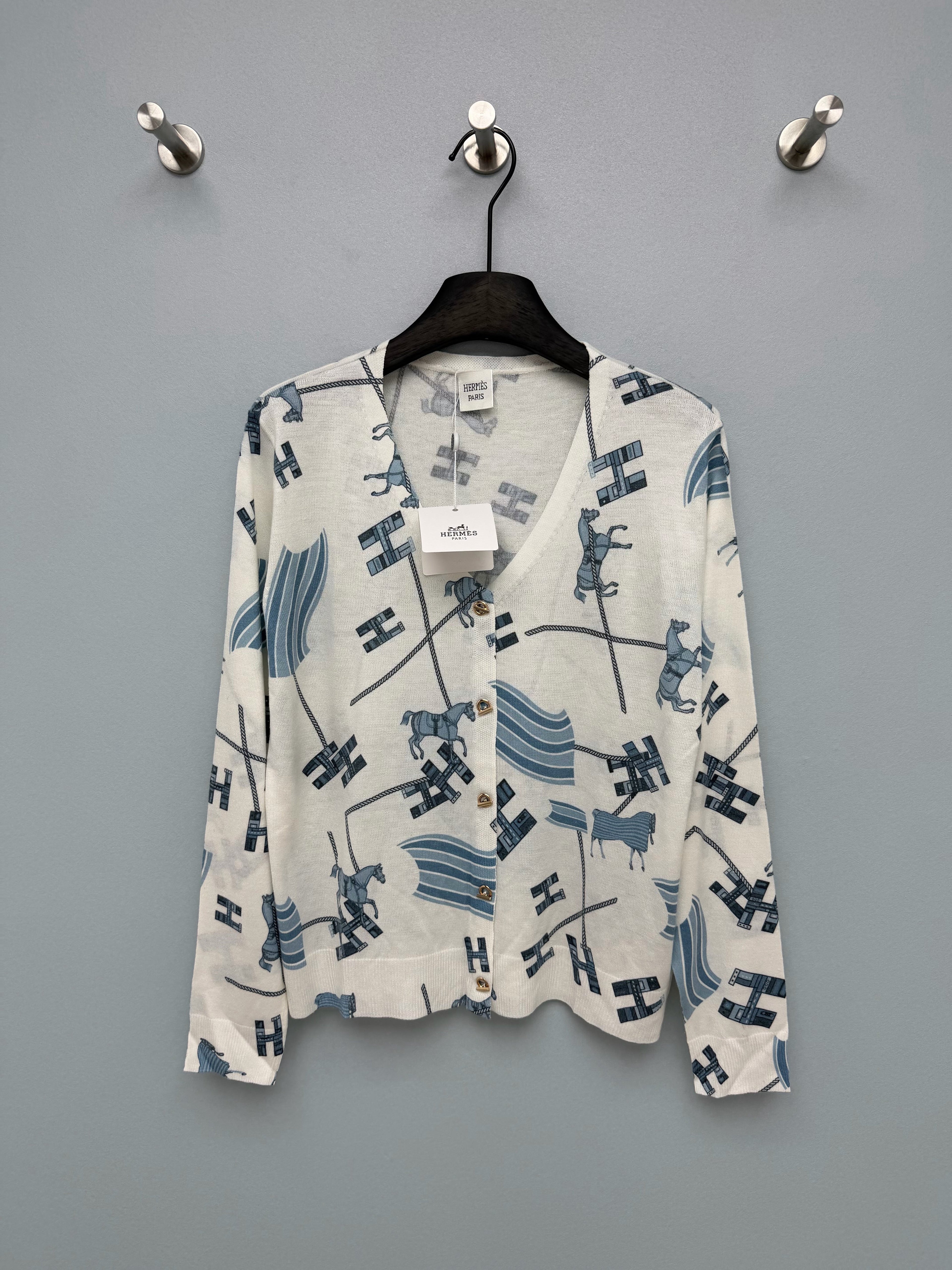 Hermès/26 New Equestrian-Style Lightweight V-Neck Knit Cardigan