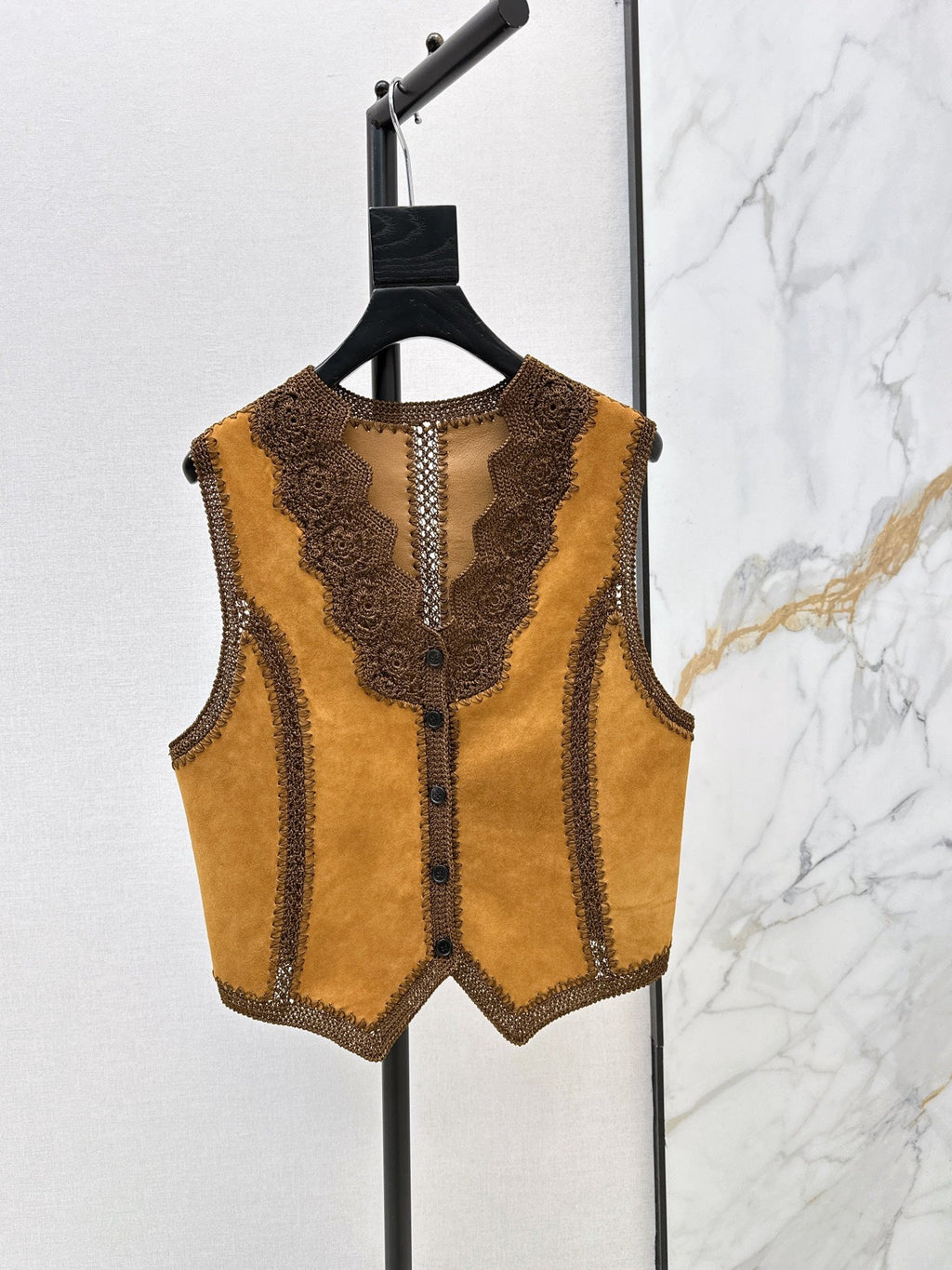 26 Fall/Winter New Hollow Patchwork Suede Sheepskin Vest
