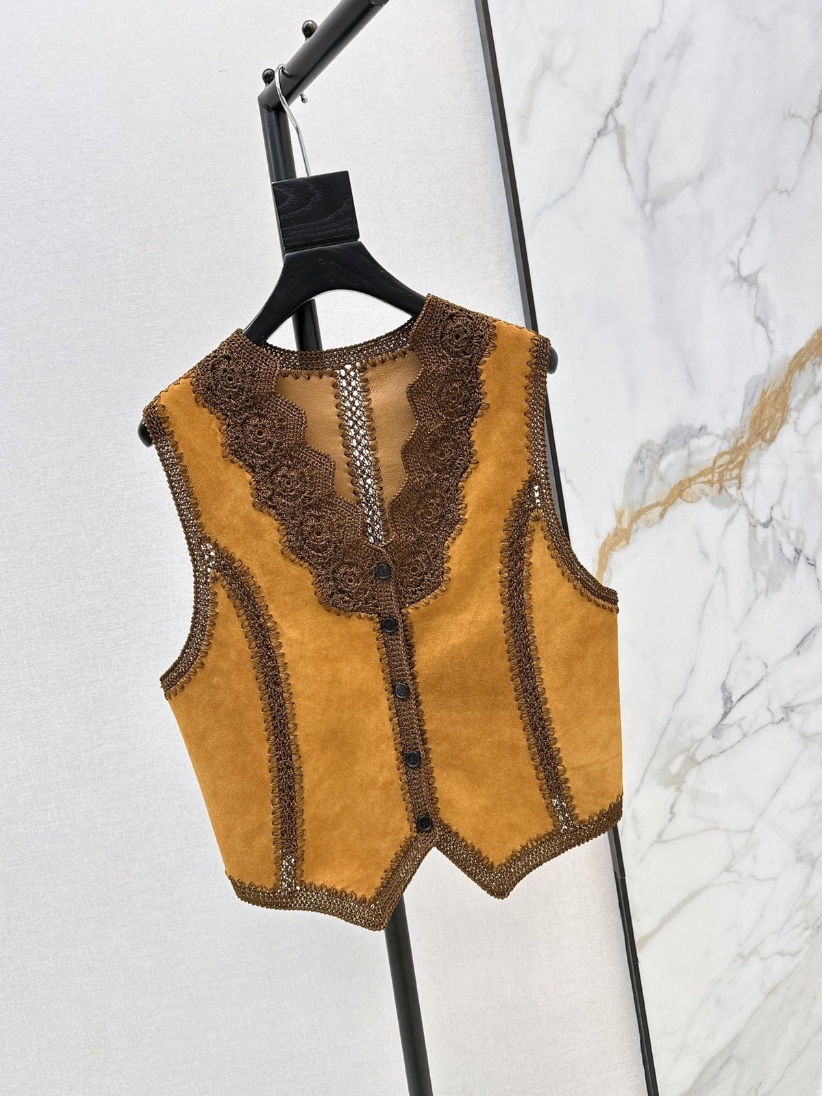26 Fall/Winter New Hollow Patchwork Suede Sheepskin Vest