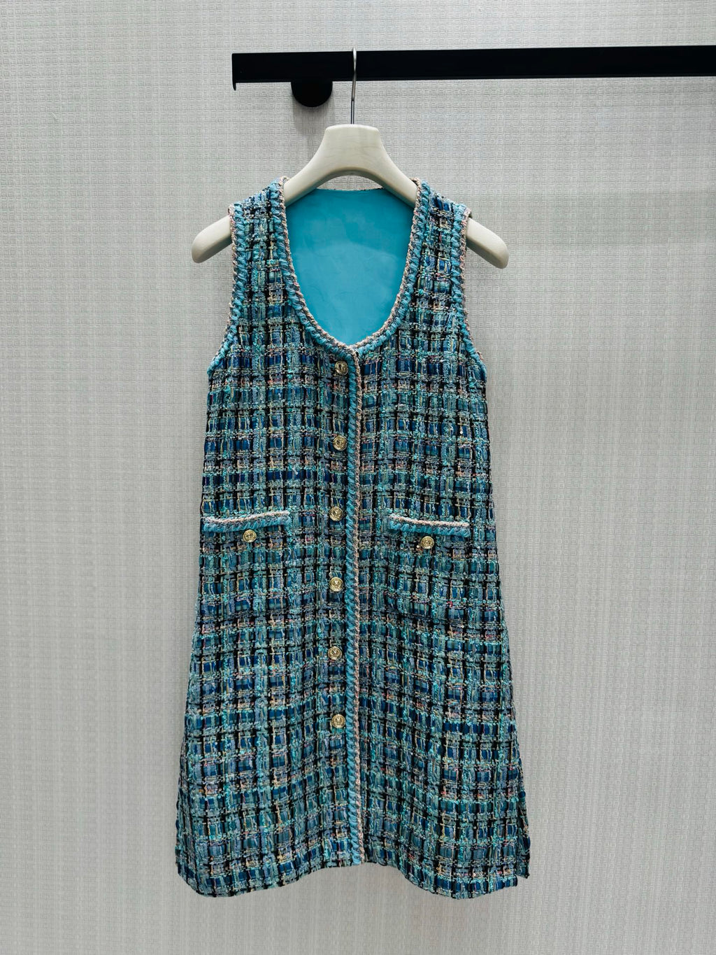 26 Fall/Winter Fresh Blue Tweed Vest Dress