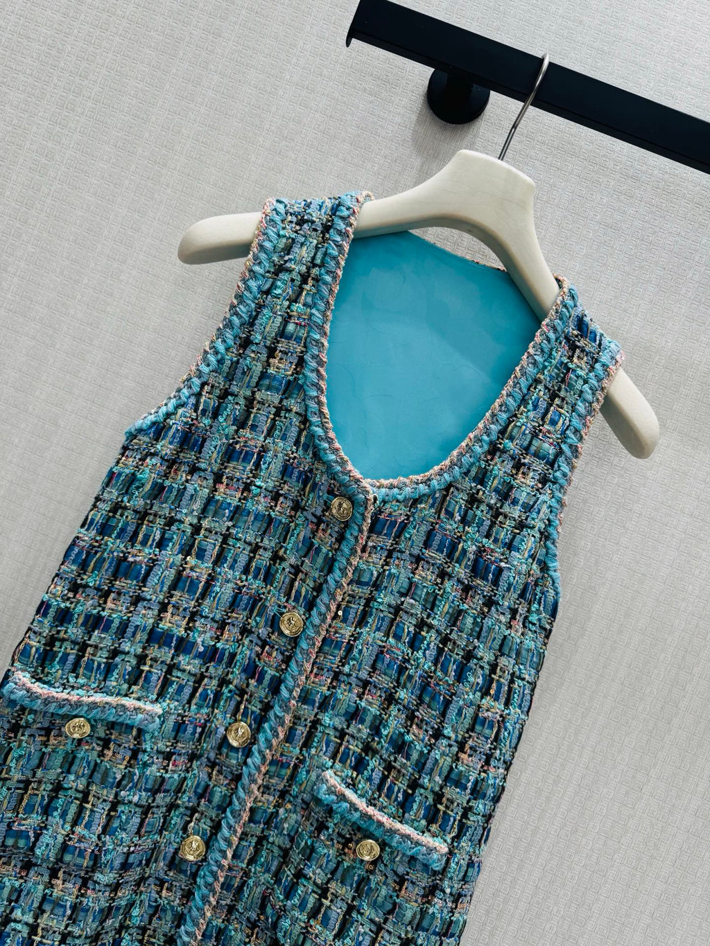 26 Fall/Winter Fresh Blue Tweed Vest Dress
