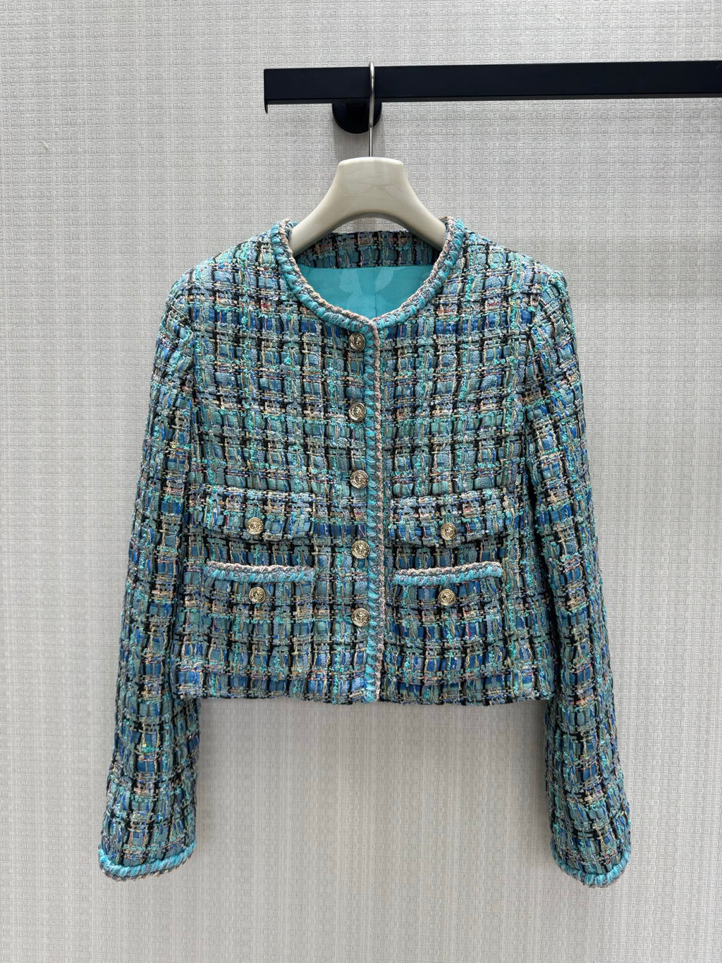 26 Fall/Winter Fresh Blue Tone Short Tweed Chanel-Style Jacket