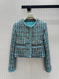 26 Fall/Winter Fresh Blue Tone Short Tweed Chanel-Style Jacket