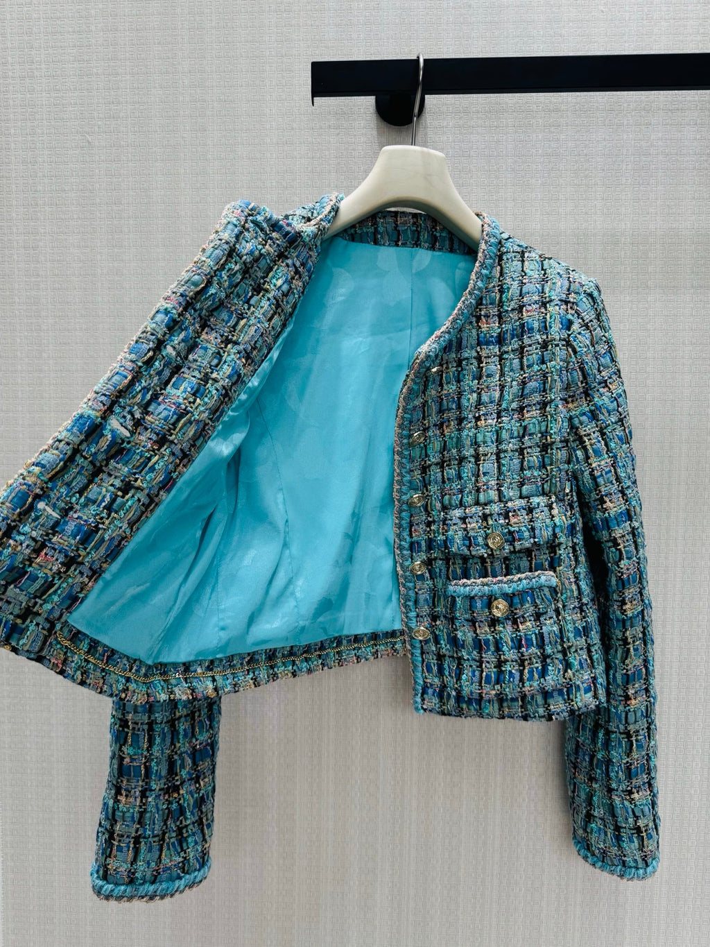 26 Fall/Winter Fresh Blue Tone Short Tweed Chanel-Style Jacket