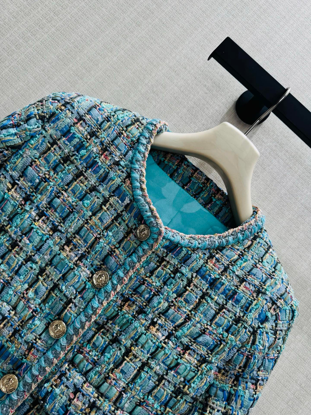 26 Fall/Winter Fresh Blue Tone Short Tweed Chanel-Style Jacket