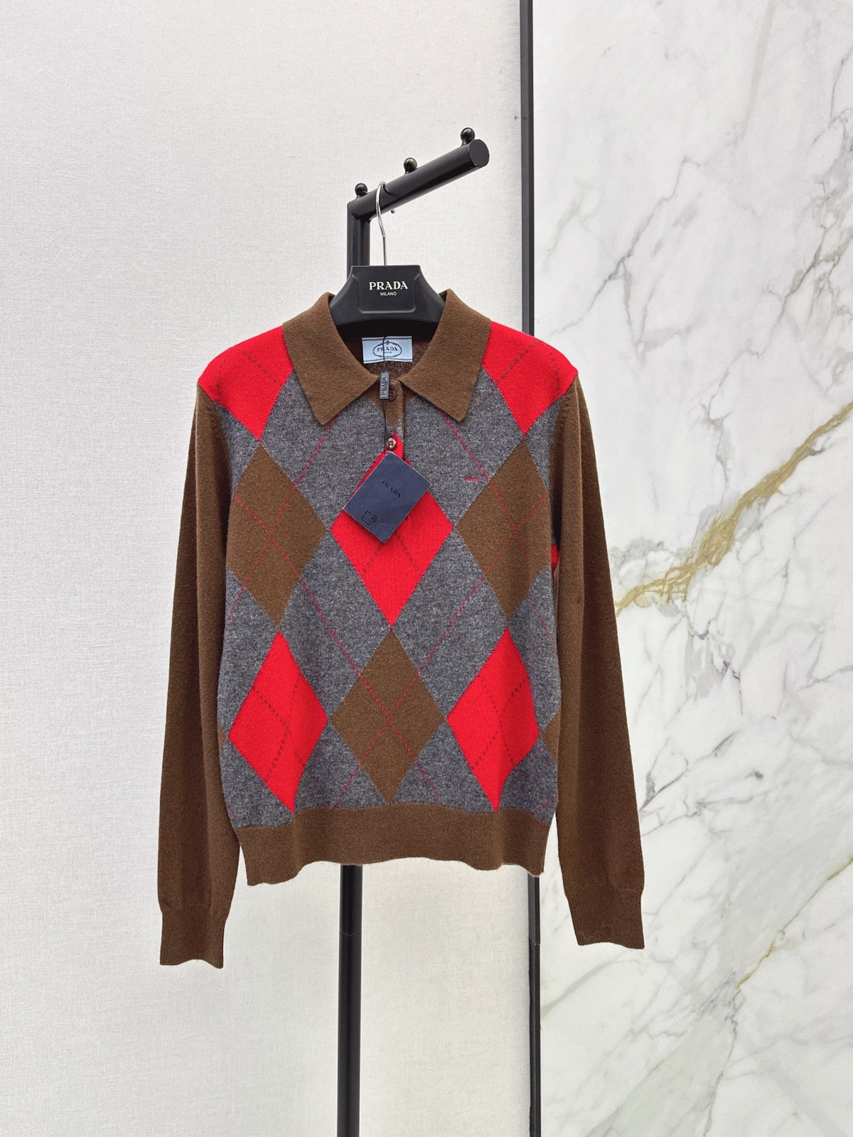 26 Fall/Winter New Quilted Pattern Collared Polo Knit Sweater