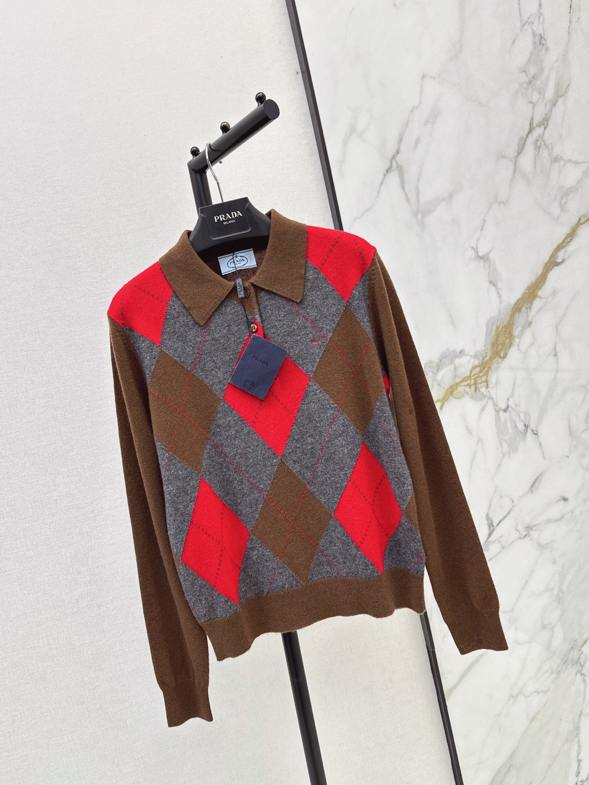 26 Fall/Winter New Quilted Pattern Collared Polo Knit Sweater
