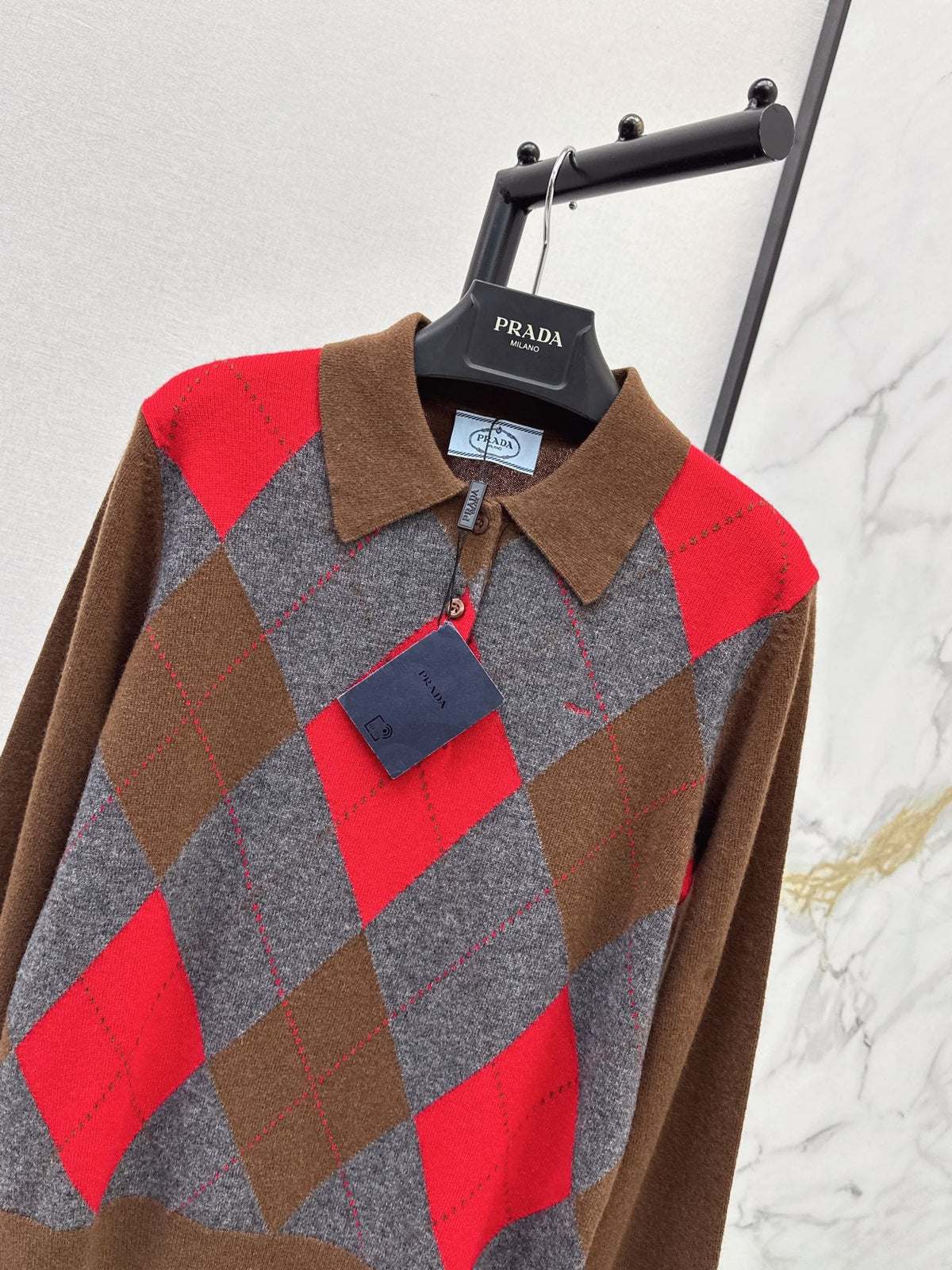 26 Fall/Winter New Quilted Pattern Collared Polo Knit Sweater