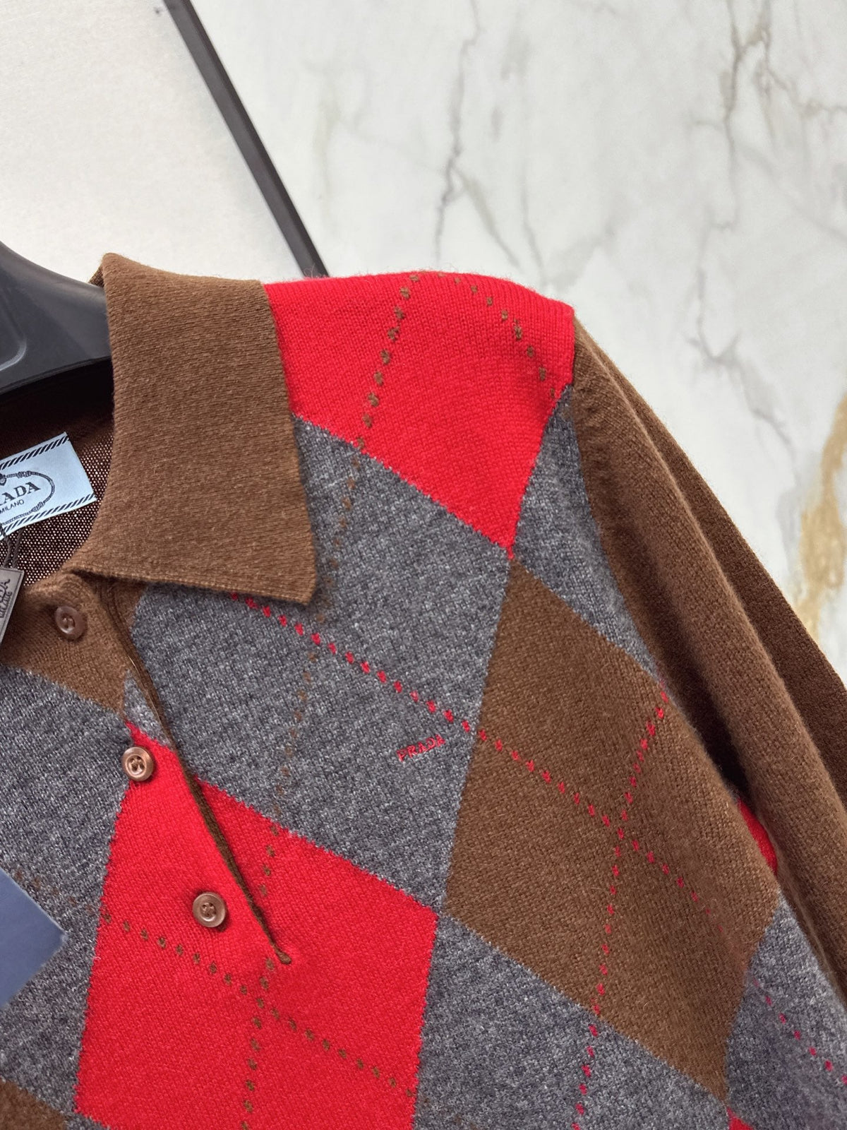 26 Fall/Winter New Quilted Pattern Collared Polo Knit Sweater