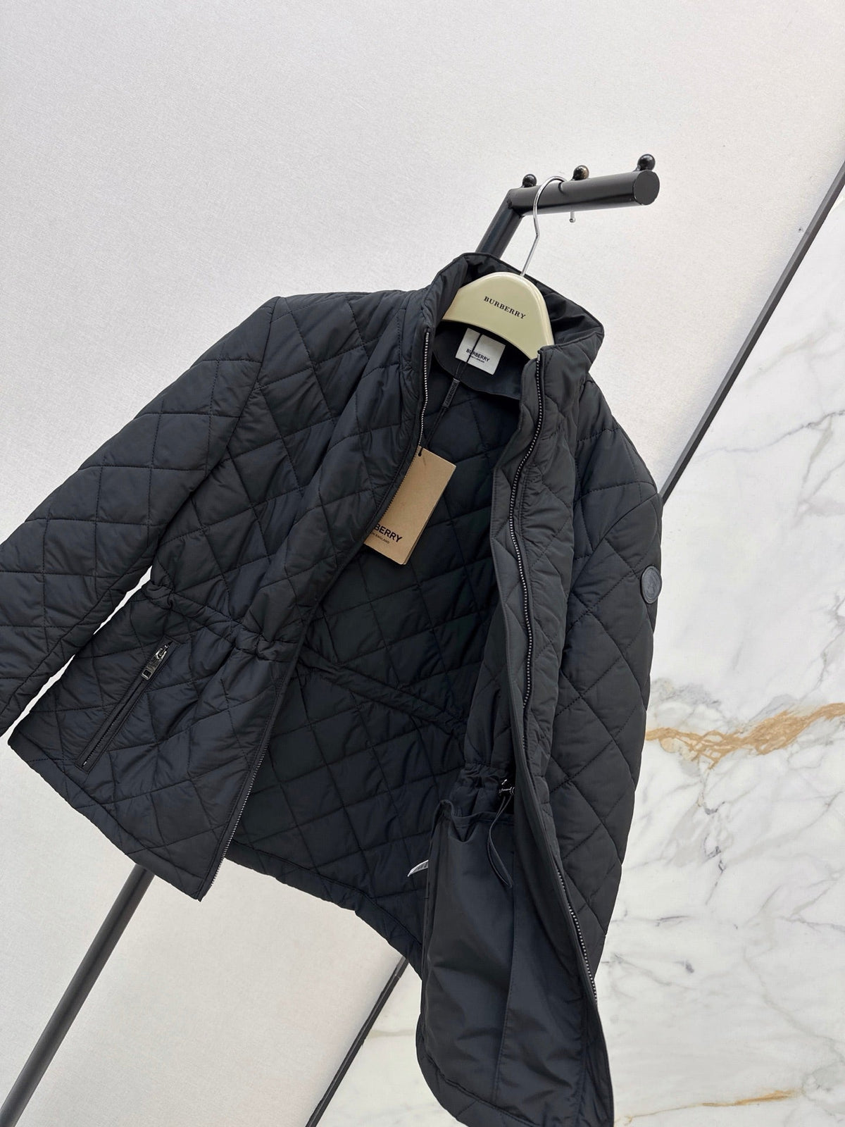 26 Fall/Winter Latest Diamond Quilted Stand Collar Drawstring Cotton Jacket