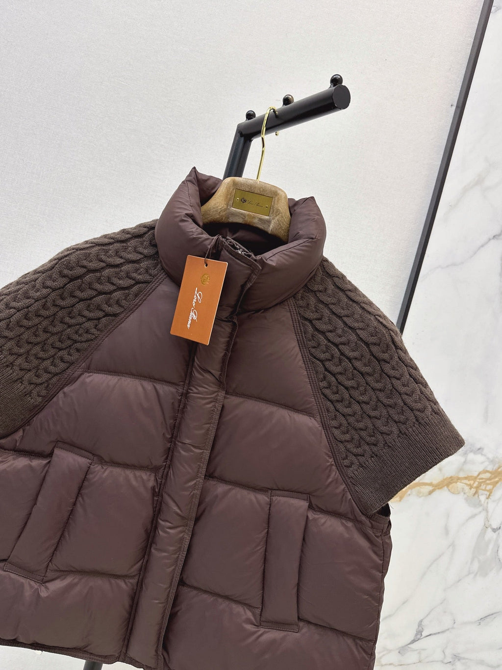 26 Fall/Winter New Wool Knit Patchwork Short-Sleeve Down Jacket