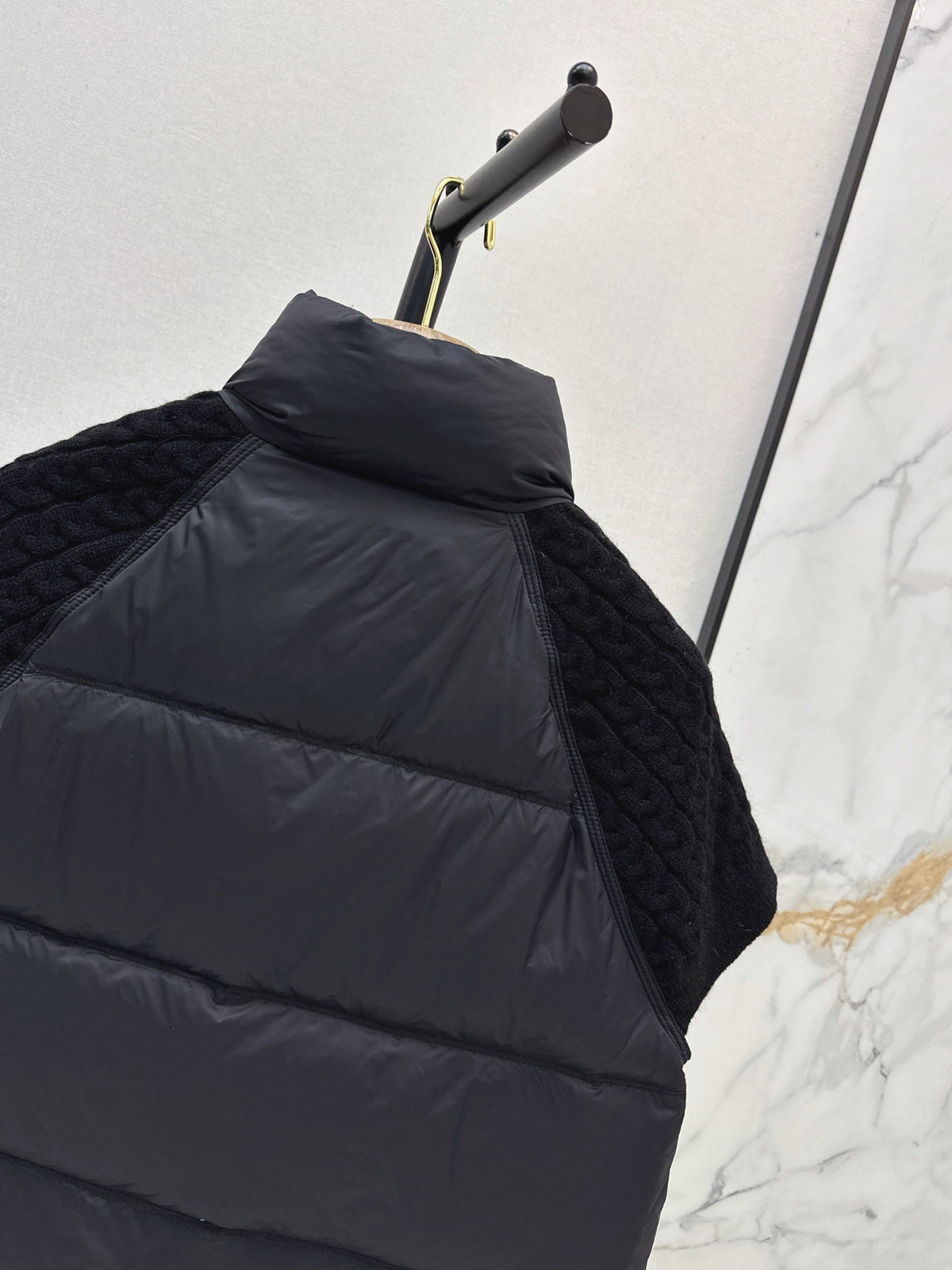 26 Fall/Winter New Wool Knit Patchwork Short-Sleeve Down Jacket