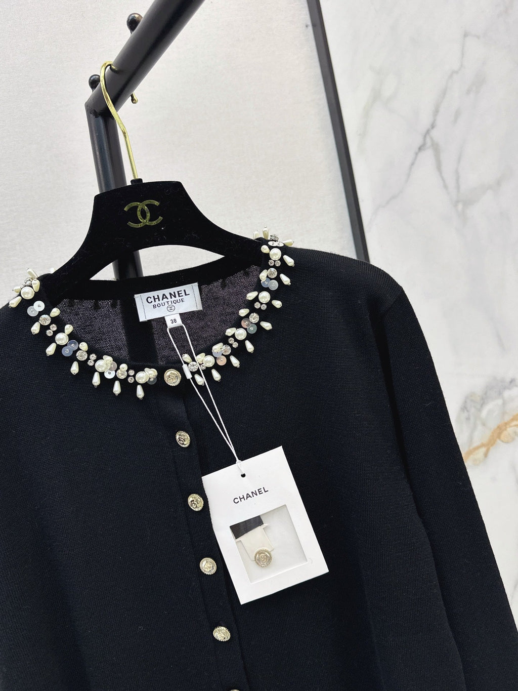 26 Fall/Winter Latest Handcrafted Heavy Embellished Rhinestone Pearl Knit Cardigan