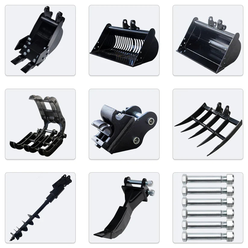 MMS Narrow Bucket Ripper Rake Auger Total  8 pcs Attachment for Mini Excavator