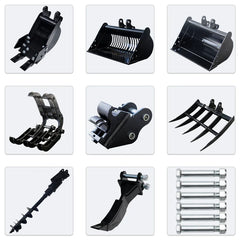 MMS Narrow Bucket Ripper Rake Auger Total  8 pcs Attachment for Mini Excavator