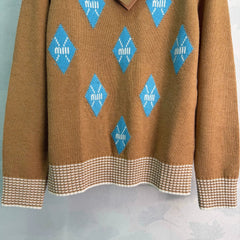 MiuMiu/26 New Season Diamond-Pattern & Stripe Knit Sweater