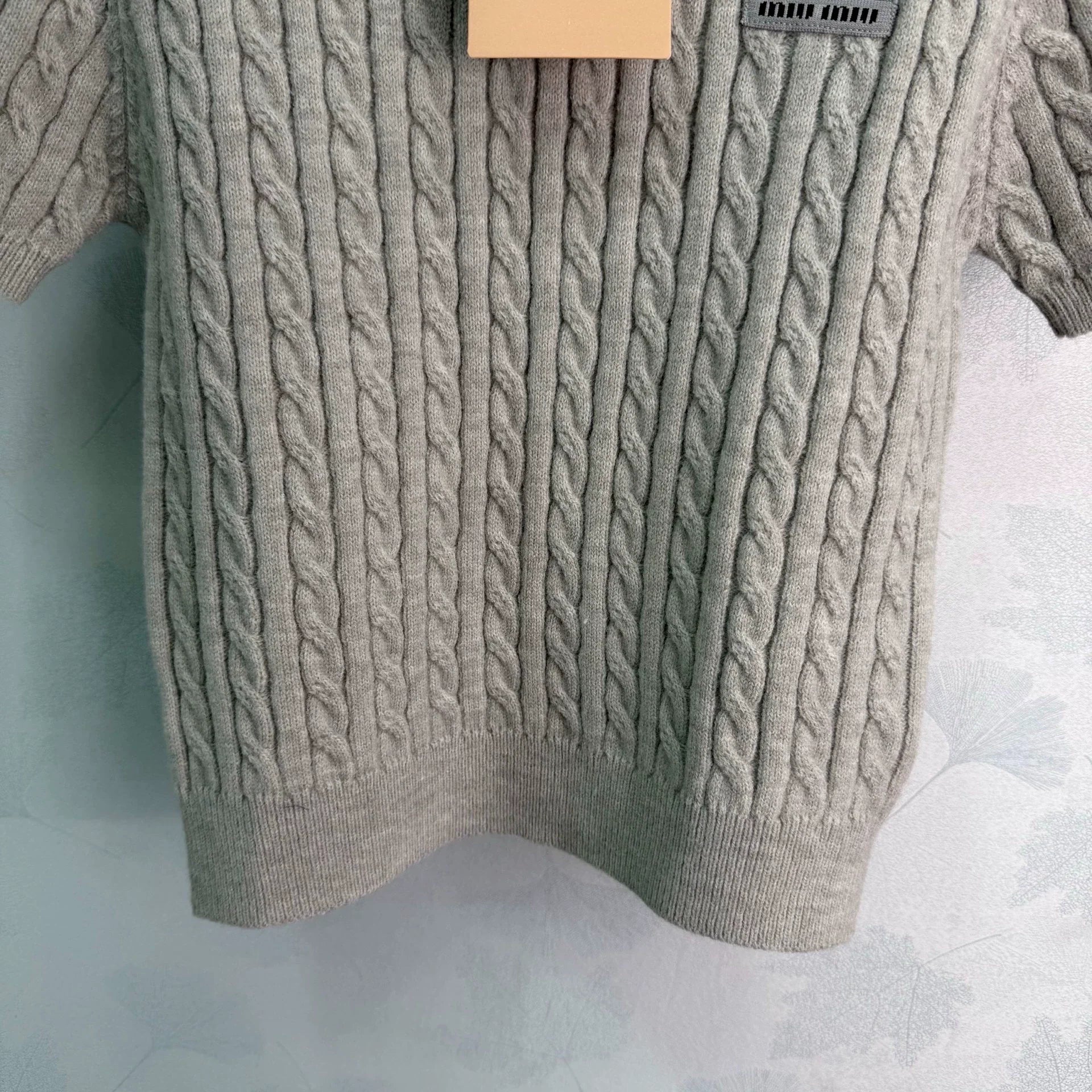Miu Miu / Denim Patchwork Cable Knit Short Sleeve