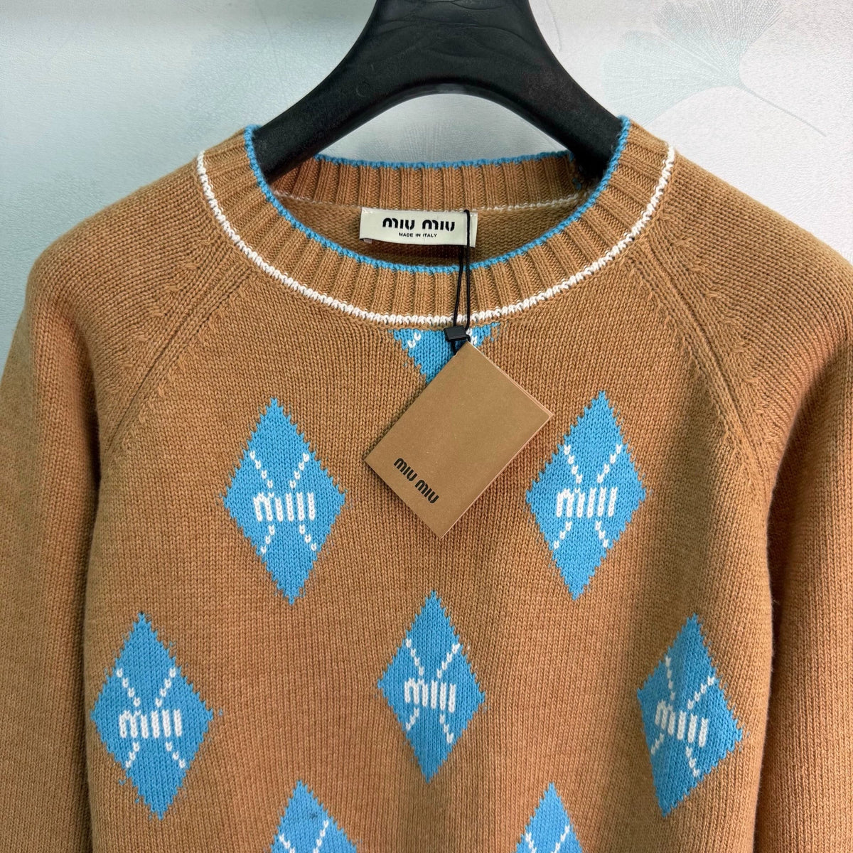 MiuMiu/26 New Season Diamond-Pattern & Stripe Knit Sweater