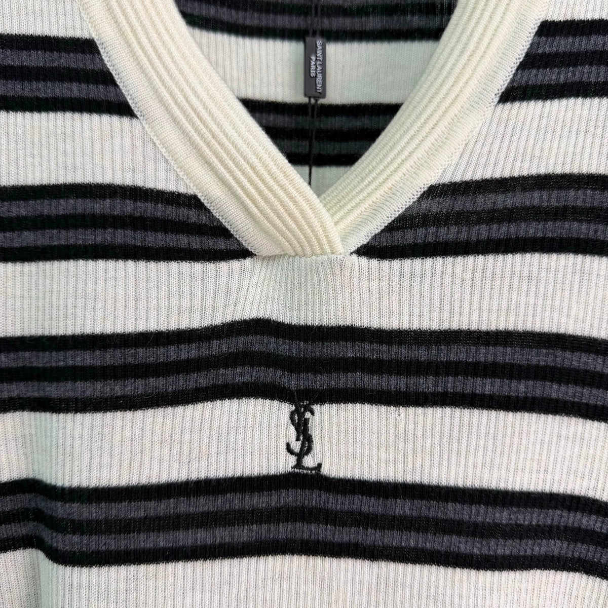 Yves Saint Laurent/26SS New Striped V-Neck Short-Sleeve Knit Top