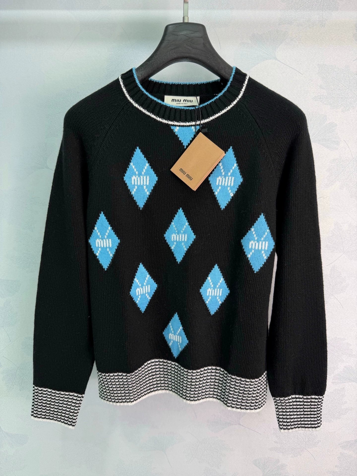 MiuMiu/26 New Season Diamond-Pattern & Stripe Knit Sweater