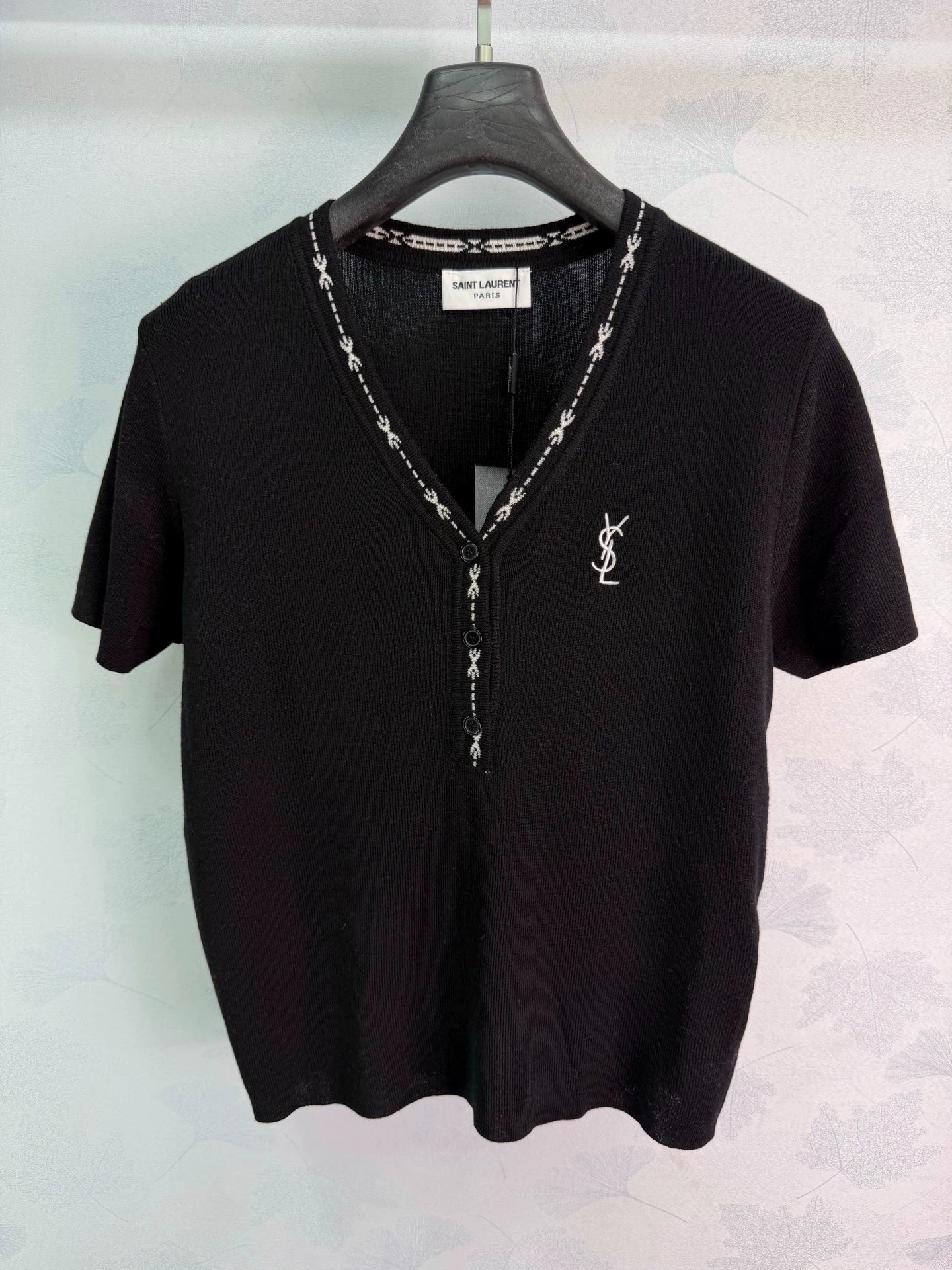 Yves Saint Laurent/26ss New V-Neck Knit Short Sleeve