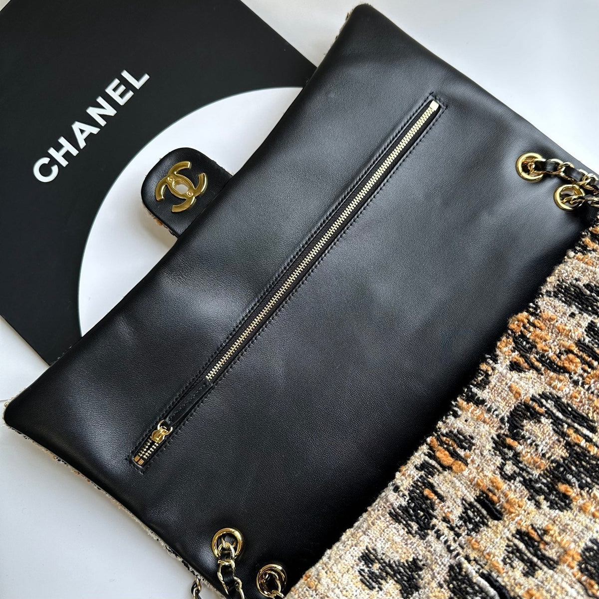 Chanel 2026 Leopard Print CF Maxi Flap Bag Tweed Leather