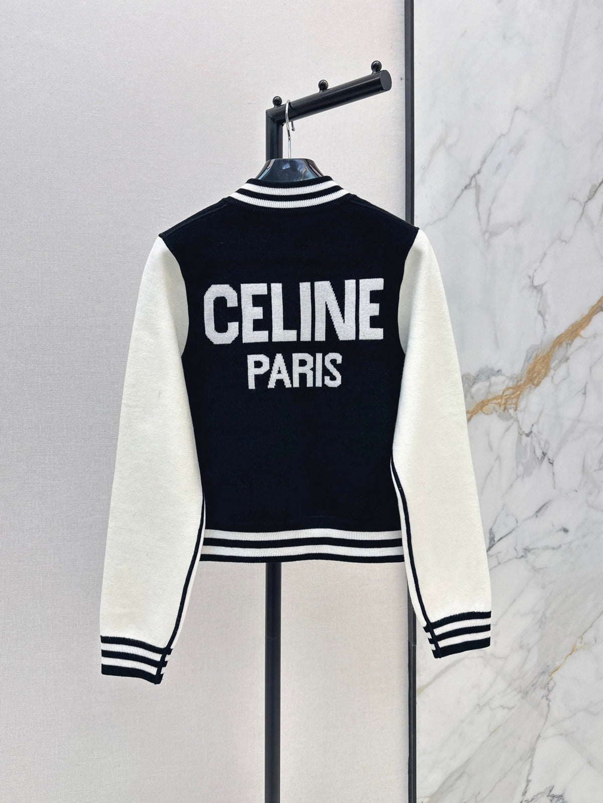 26FW New Black & White Color-Block Knit Varsity Jacket 🖤