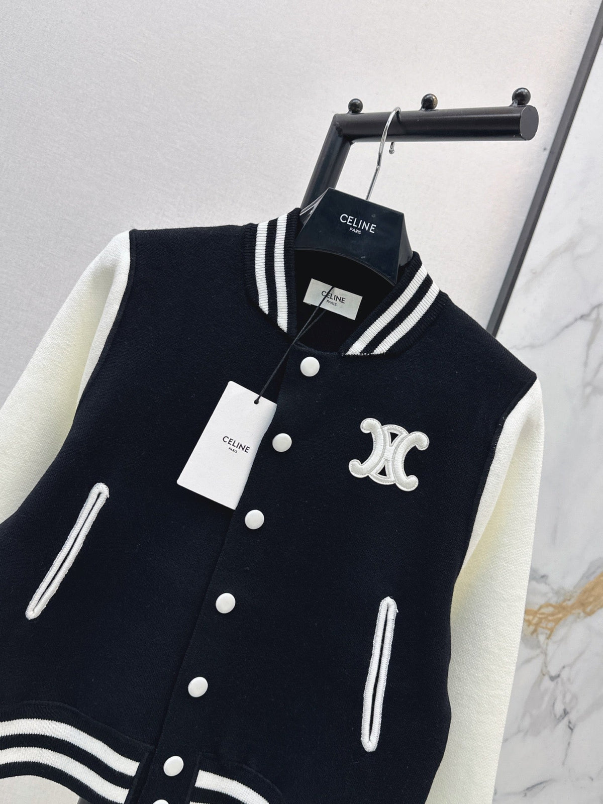 26FW New Black & White Color-Block Knit Varsity Jacket 🖤