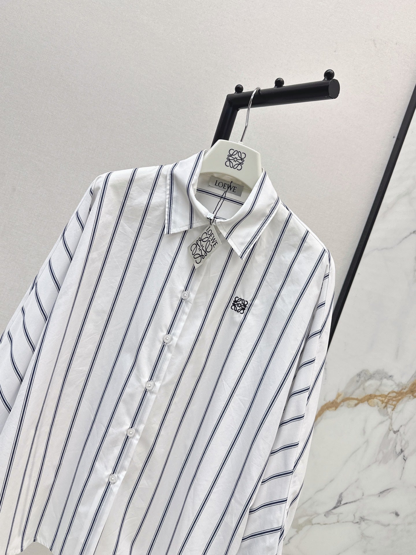 26FW New Blue Striped Shirt with Embroidered Logo and Batwing Sleeves 🩵